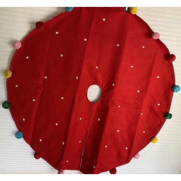 Target Wondershop Red & Pom Pom Christmas Tree Skirt 48” Round 42-54" Dia Trees - Picture 2 of 11